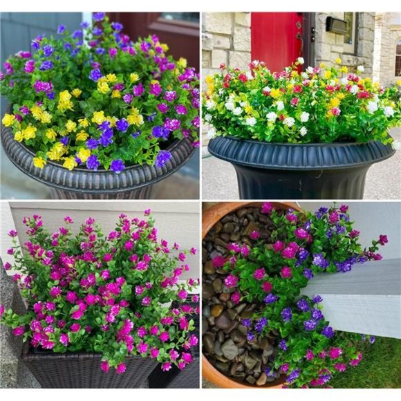 8 Bundles Artificial Flowers Lifelike No Fade UV Resistant Fake Plastic Flowers - Picture 6 of 7